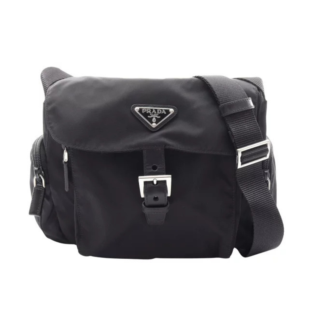 Prada TESSUTO CALF Shoulder Bag Leather Black